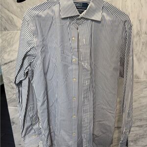 Ralph Lauren Men's White and Blue Pinstripe Dress Shirt